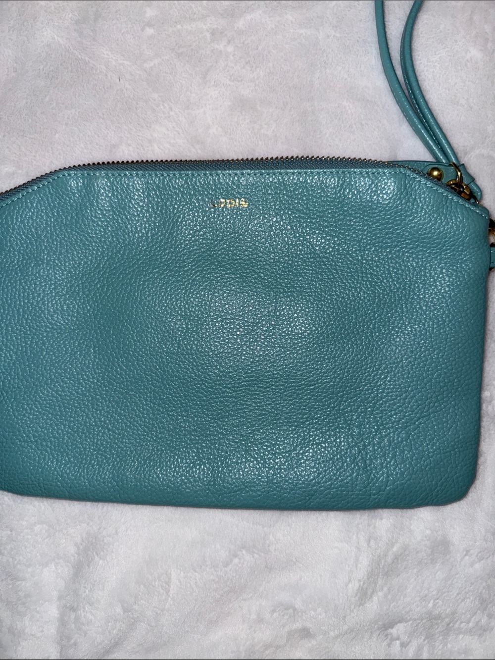 Lodis Teal Leather Wristlet Clutch